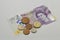 British twenty pounds banknote and coins closeup