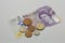 British twenty pounds banknote and coins closeup