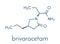 Brivaracetam anticonvulsant drug molecule. Used in treatment of seizures. Skeletal formula.