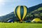 Brixen im Thale, Tirol/Austria - September 26 2018: Hot-air balloons preparing and inflating for a lovely afternoon flight on the