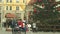 Brno, Czech Republic, December 21, 2018: Christmas tree luminous and shines beautiful decorated flasks red xmas ball
