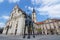 Brno, Czech Republic - May 01,2017: Courage, the equestrian statue Margrave Jost of Luxembourg in front of Church of St Thomas in