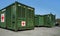 Brno, Czechia - October 08, 2021: Green metal army container box - Surgical module - with red cross, setup as field ambulance