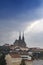 Brno - Petrov, view of the church of St. Peter and Paul, standing on a hill above the city. Around Petrov there are burgher houses