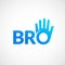Bro or Borther Abstract Vector Sign, Emblem or Logo Template. Brotherhood or Team Lettering Icon. Friendly High Five
