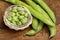 Broad beans in a glass bowl