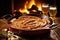 broad shot of sausages sizzling in a pan with beer-onion soak