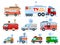 Broadcast car vector tv vehicle broadcasting van with antenna satellite media and television transport illustration set