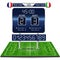 Broadcast graphic for football final score. Football Soccer Match Statistics with playfield.