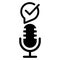 Broadcast microphone icon with checkmark. Recording Studio vector illustration
