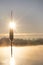 Broadleaf cattail in sunrise on beautiful winter morning sunrise.