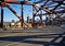 Broadway Bridge over the Willamette River overlooking the train station tower in Portland