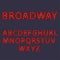 Broadway. Red letters with luminous glowing lightbulbs. Vector typography words design. Template type font for poster