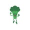 Broccoli celebrating success and jumping up with happy expression. Flat cartoon isolated character of green vegetable.