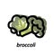 Broccoli colorful with black bold line silhouette. Fresh cartoon different vegetable isolated on white background used for