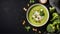 Broccoli Cream Soup Dish in Deep Plate. Copy space Flat Lay. Generative AI