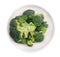 Broccoli head in white bowl , isolated