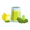 Broccoli And Lemon Smoothie, Non-Alcoholic Fresh Cocktail In A Glass And The Ingredients For It Vector Illustration