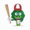 Broccoli mascot character with baseball playing gear. vector illustration