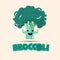 broccoli showing muscle. eat strong. Healthiest Vegetables concept - vector