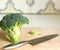 Broccoli sliced with cutting knife