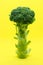 Broccoli vegetable in portrait angle, close up style, isolated on yellow background