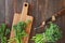 Broccolini vegetable on wooden table