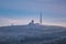 Brocken mountain peak covered in snow, in Harz Mountains, Germany