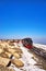 Brocken mountain with snow and steam train in winter