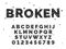 Broken alphabet. Crash font, capital latin letters and numbers, crack style english abc, smashed fragments, text design