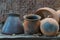 Broken antique clay pot or traditional Jar on abandoned hut