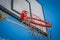 Broken basketball hoop - hangig basketball ring closeup