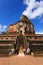 The broken brick pagoda under the blue sky.