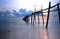 Broken bridge in the sea at twilight (long exposure)