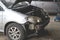Broken car damage light and bumper accident