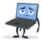 Broken cartoon computer unhappy mascot face character isometric vector illustration. Upset laptop