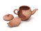 Broken clay teapot on white background. 3d rendering