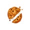 Broken cookies with chocolate chips. Bitten cookie on a white isolated background. Crumbled dessert. Icon. Vector