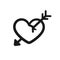 Broken cracked heart with arrow through it outline icon design
