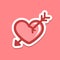 Broken cracked heart with arrow through it sticker patch icon design