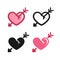 Broken cracked heart with arrow through it sticker patch logo icon design set