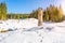 Broken dam in winter mountains