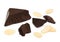 Broken dark chocolate parts or pieces with almond slices or flakes