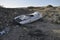 A broken, discarded boat in the dry lake, Boat in desert