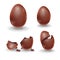 Broken eggs. Cracked open eggshell. Easter 3d realistic icons set isolated on white background vector illustration