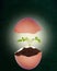 Broken Eggshell With Growing Plant on Chalkboard Background and Copy Space