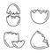 Broken eggshell icons set, outline style