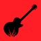 Broken electric guitar symbol on red backdrop