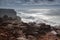 Broken giant waves on the rocks in Sagres.