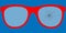 Broken glasses with red rim on blue background